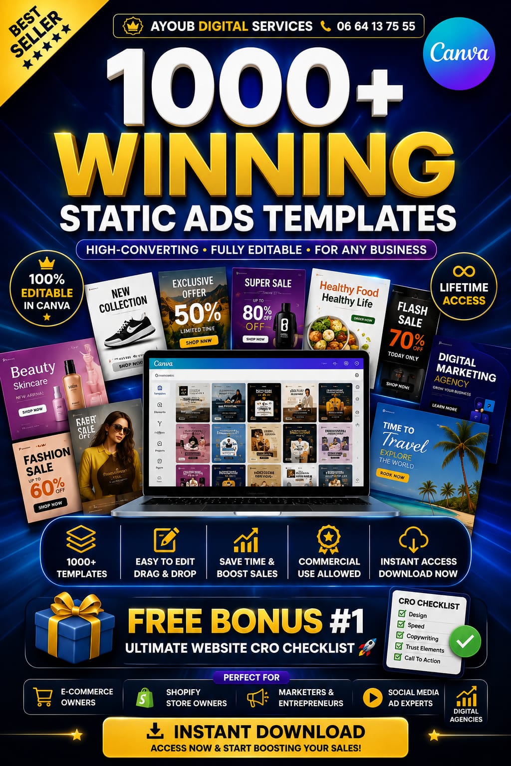 1000+ Winning Canva Static Ads Templates | High-Converting Social Media Ads | Editable Canva Templates | Facebook & Instagram Ads | Shopify Marketing Kit