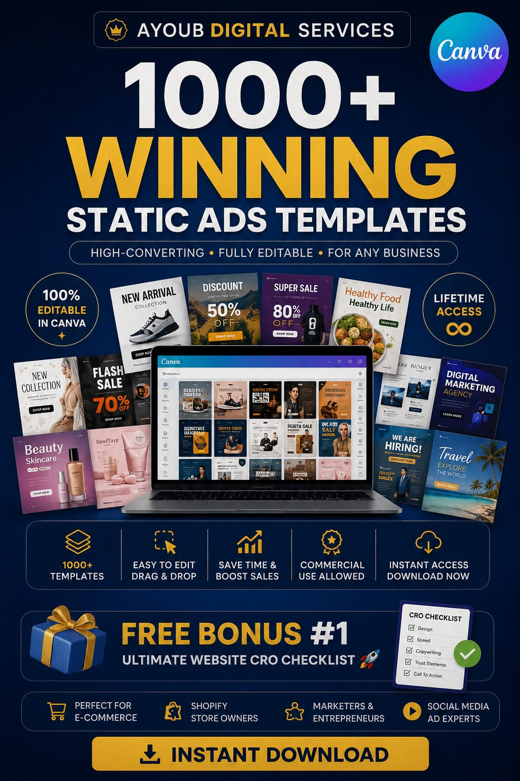 1000+ Winning Canva Static Ads Templates | High-Converting Social Media Ads | Editable Canva Templates | Facebook & Instagram Ads | Shopify Marketing Kit