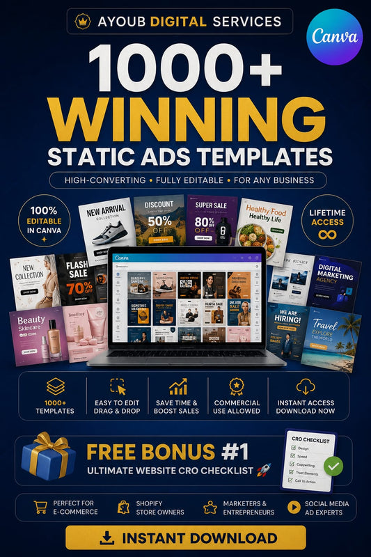 1000+ Winning Canva Static Ads Templates | High-Converting Social Media Ads | Editable Canva Templates | Facebook & Instagram Ads | Shopify Marketing Kit