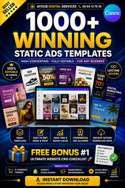 1000+ Winning Canva Static Ads Templates | High-Converting Social Media Ads | Editable Canva Templates | Facebook & Instagram Ads | Shopify Marketing Kit